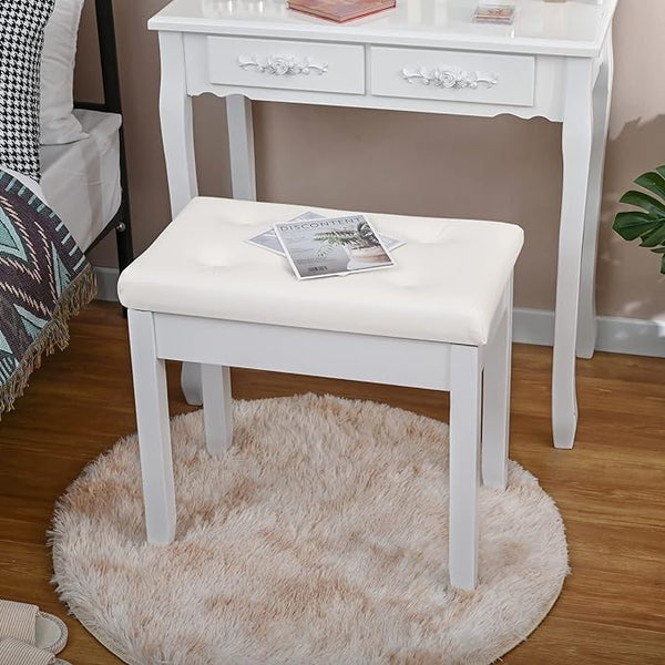 Elegant Solid Wood Piano Bench with Luxurious Plush Cushion and Storage Compartment