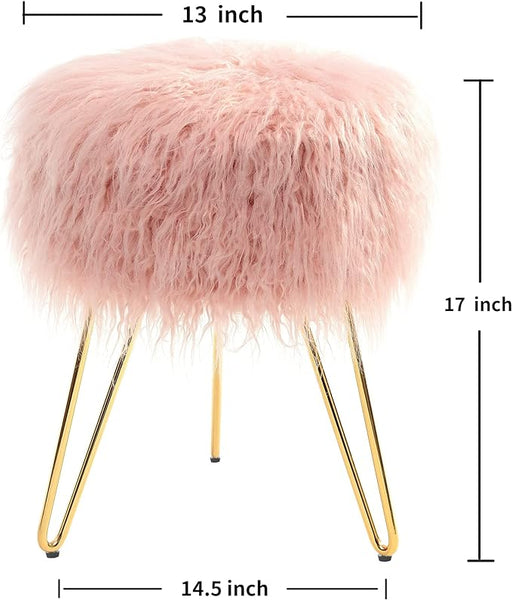 Faux Fur Vanity Stool Ottoman for Dressing Room, Bedroom, Living Room or Kids Room