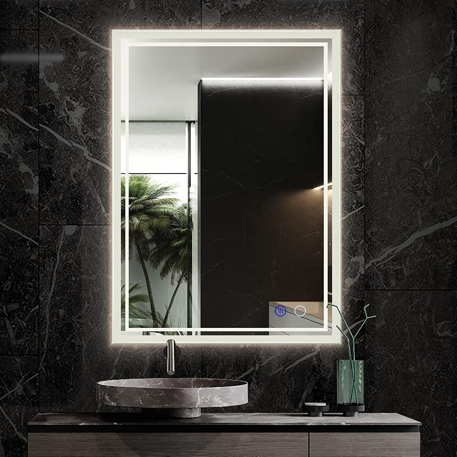 Bathroom Vanity Backlit Mirror | LED Lights, Anti-Fog, Dimmable, Touch Button, Waterproof, Regular Lighted Mirror Wall Mounted