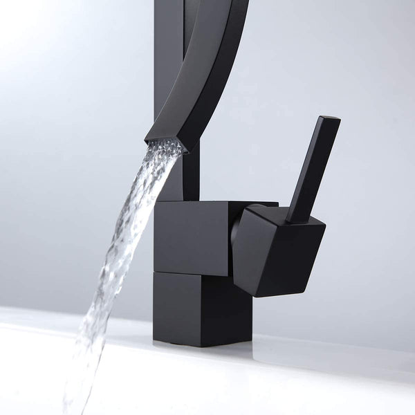 Designer Bathroom Sink Faucet, Modern Design Single Lever Handle Waterfall Spout Style