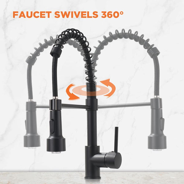 Kitchen Faucet with LED Light, Kitchen Faucets with Pull Down Sprayer 304 Stainless Steel Industrial Single Handle Faucet