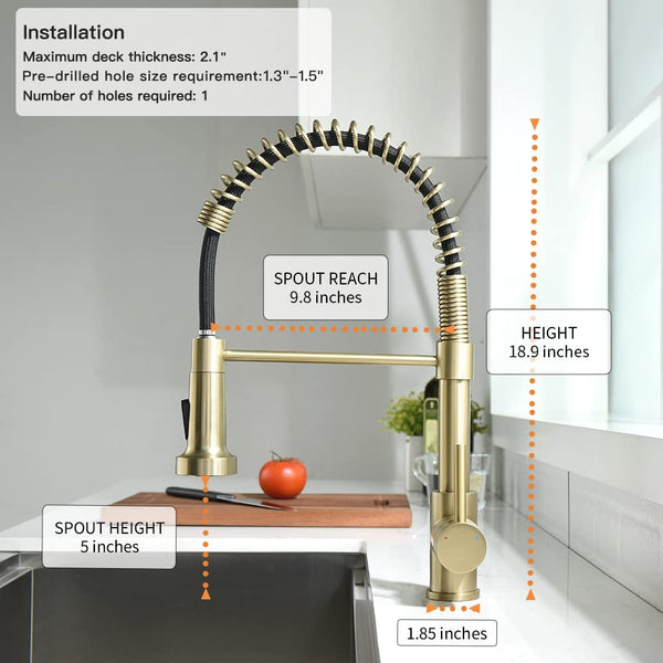 Kitchen Faucet with LED Light, Kitchen Faucets with Pull Down Sprayer 304 Stainless Steel Industrial Single Handle Faucet