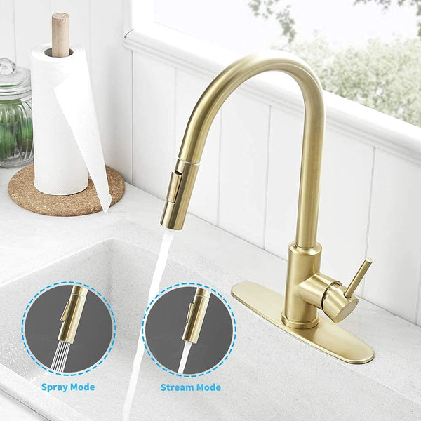 Brushed Gold Touch Stainless Steel Kitchen Faucets with Pull Down Sprayer, Single Handle Automatic Smart Kitchen Sink Faucet, Pull Out Sprayer