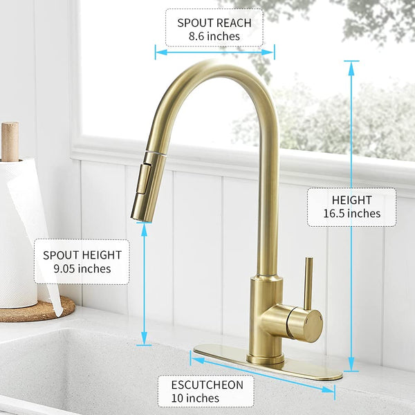 Brushed Gold Touch Stainless Steel Kitchen Faucets with Pull Down Sprayer, Single Handle Automatic Smart Kitchen Sink Faucet, Pull Out Sprayer