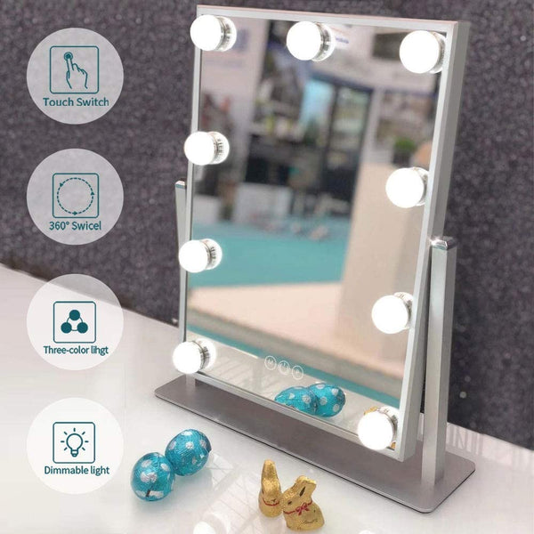 Makeup Mirror Hollywood Style Vanity Makeup Mirror Smart Touch Control 3 Colors Dimmable Light Detachable 10X Magnification 360° Rotation (White)