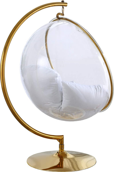 Designer Bubble Swing Chair, Gold Finished with Faux Gold or Silver Leather Cushion