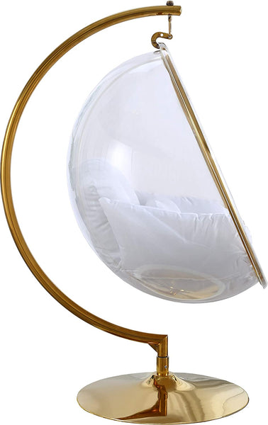 Designer Bubble Swing Chair, Gold Finished with Faux Gold or Silver Leather Cushion