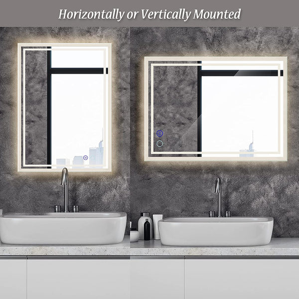 Bathroom Vanity Backlit Mirror | LED Lights, Anti-Fog, Dimmable, Touch Button, Waterproof, Regular Lighted Mirror Wall Mounted