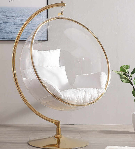 Designer Bubble Swing Chair with Gold Finished Stand